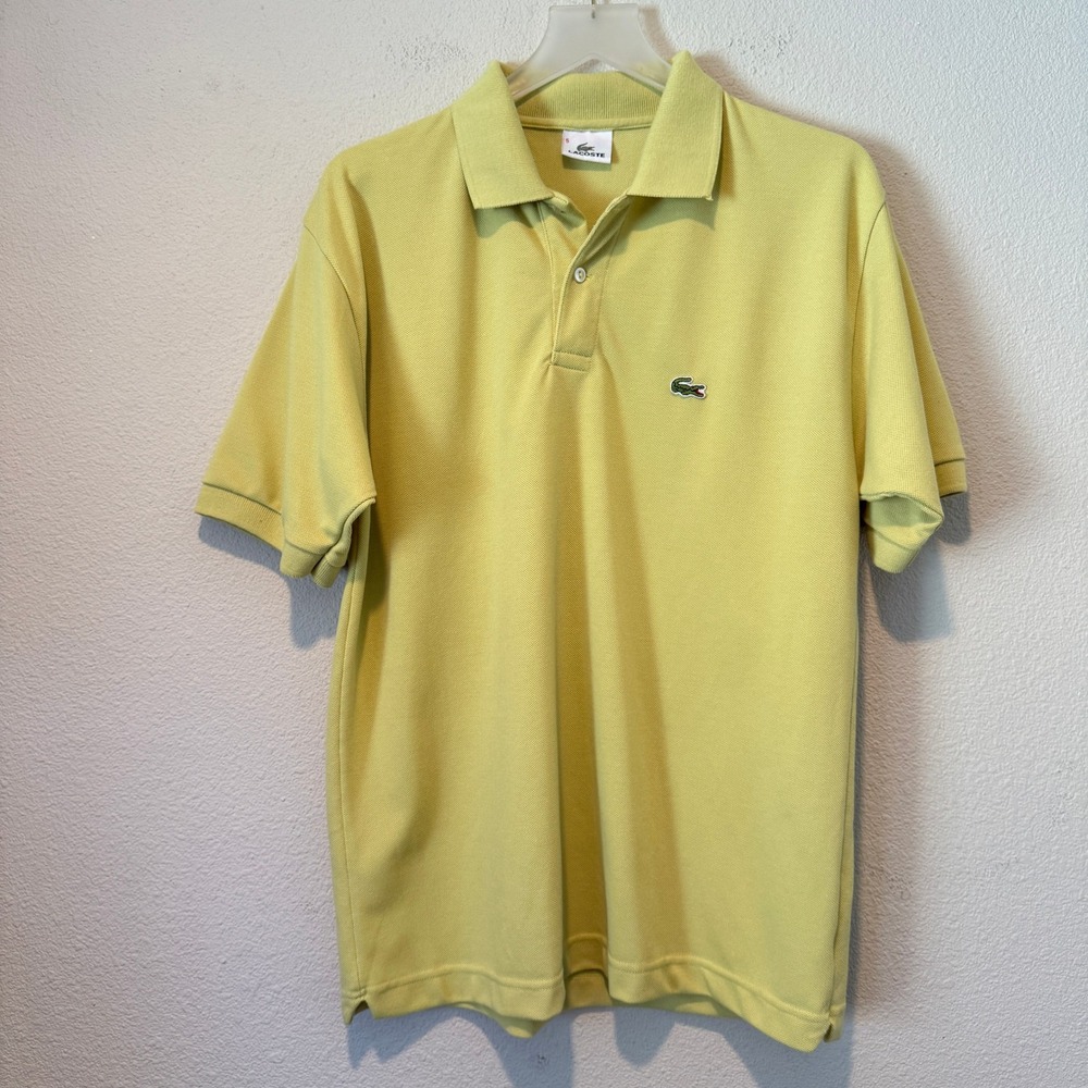 Lacoste Mens Short Sleeve Pique Polo Shirt Yellow Size 5 Large L Logo Classic